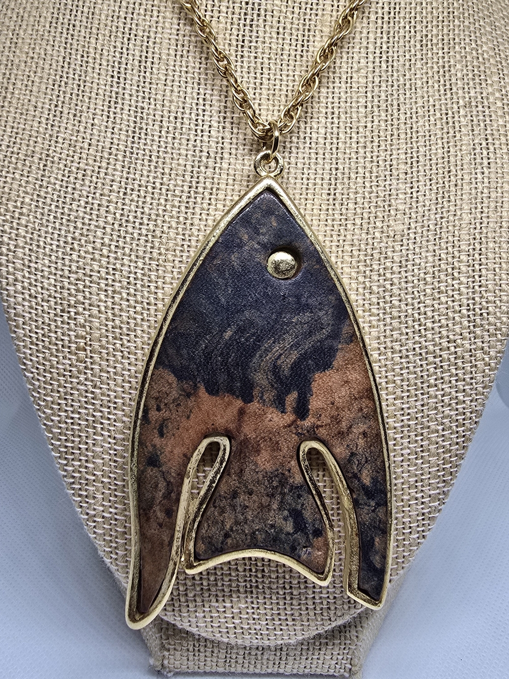 Unique GD Signed Icthys Motif  Fish Christian Statement Pendant Necklace 24"